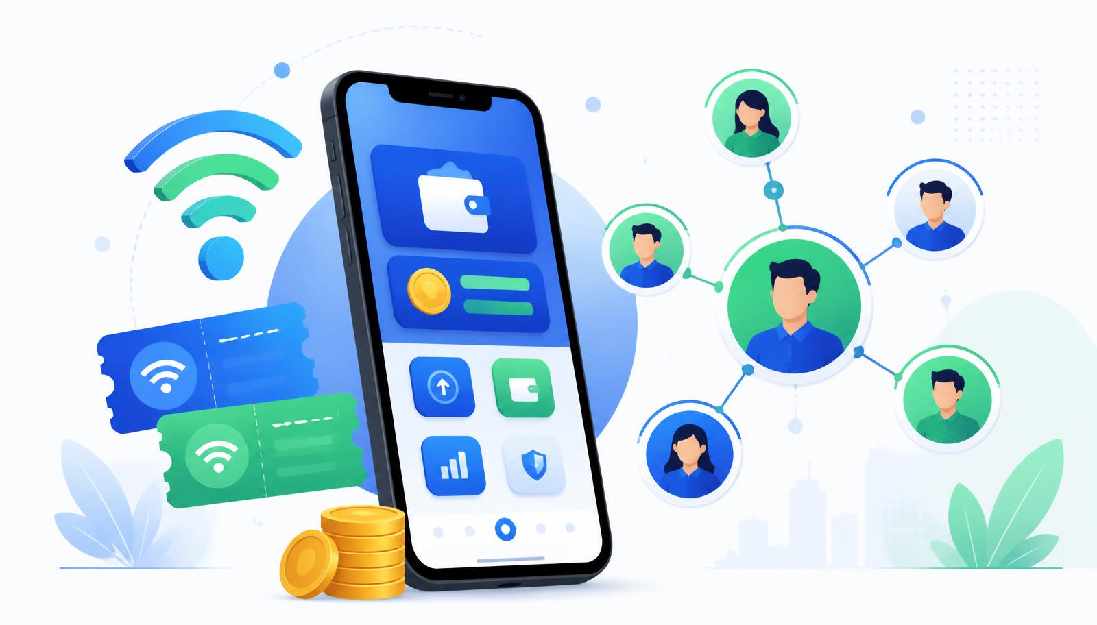A WaveWallet shop wallet, WiFi vouchers and a reseller network